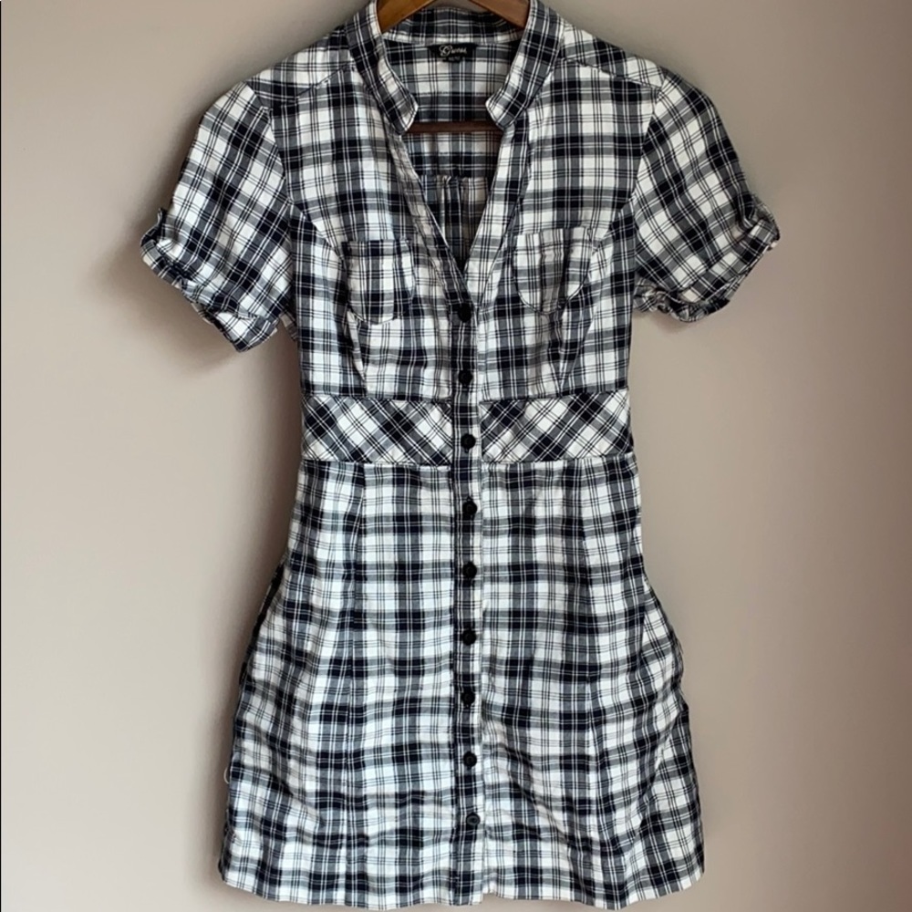Guess Short Sleeve Plaid Shirt Dress SZ M